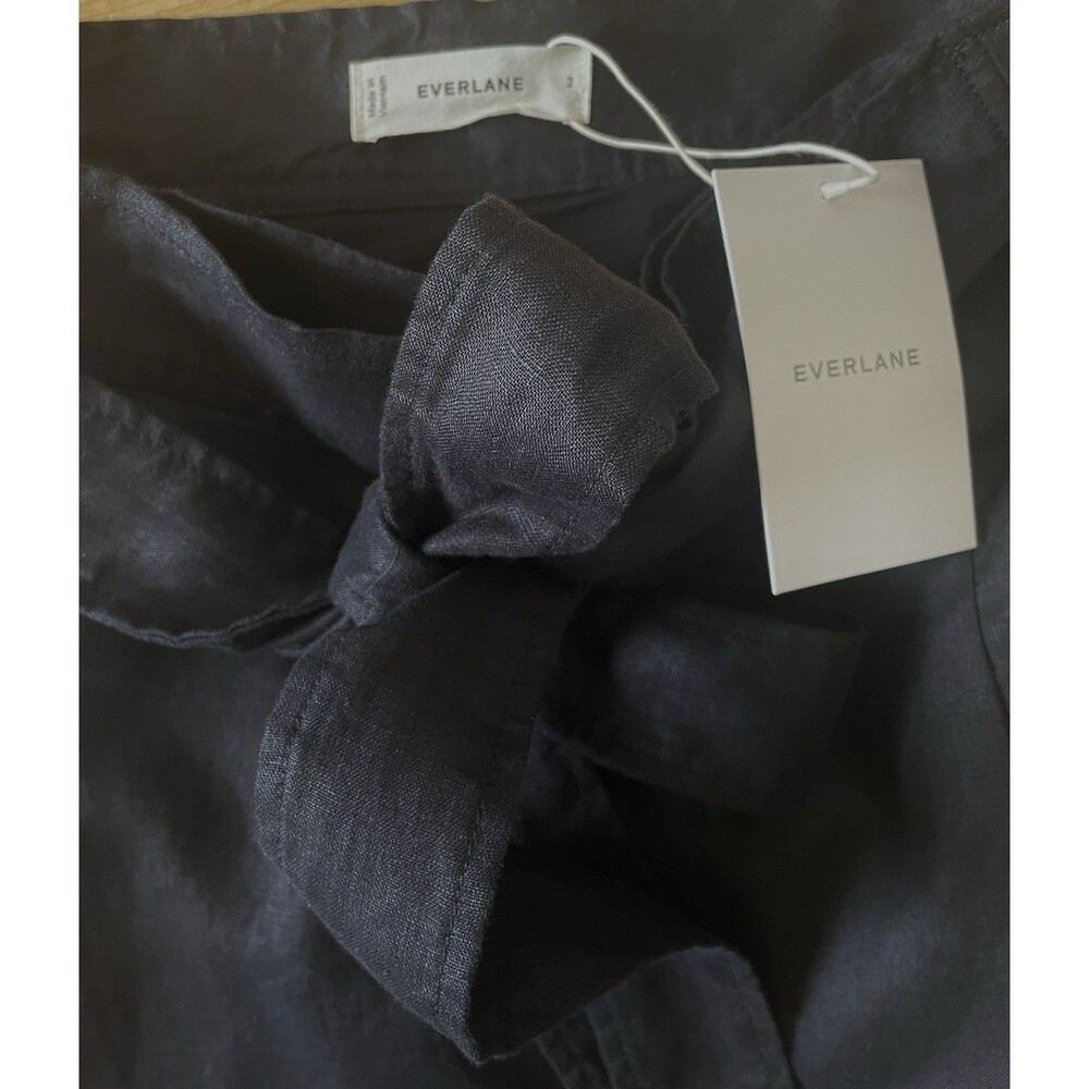 NWT Everlane The Linen Wrap Skirt 100% Linen Size 2 Black - Picture 7 of 12